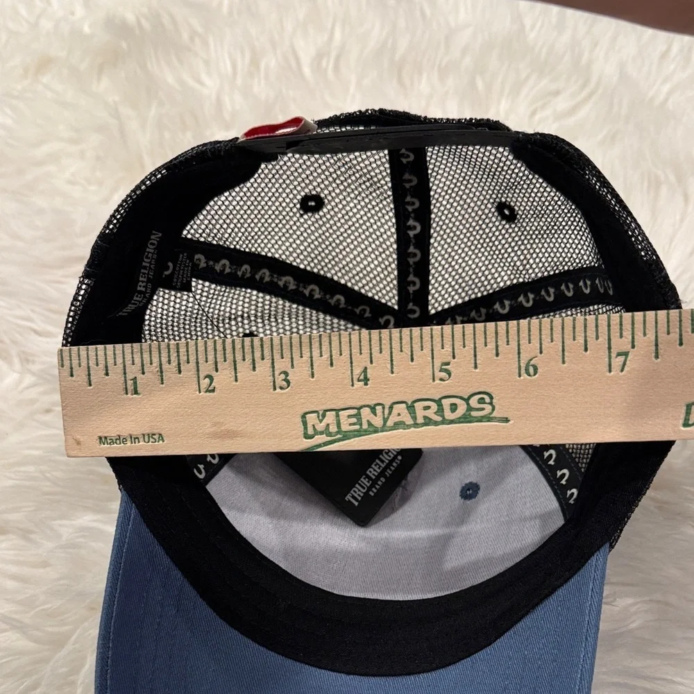 NWT True Religion Blue and Black Logo Trucker Hat